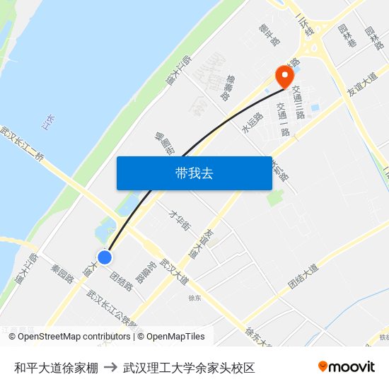 和平大道徐家棚 to 武汉理工大学余家头校区 map