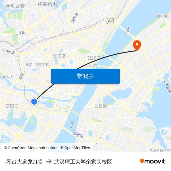 琴台大道龙灯堤 to 武汉理工大学余家头校区 map