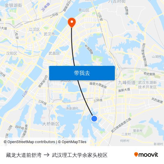 藏龙大道前舒湾 to 武汉理工大学余家头校区 map