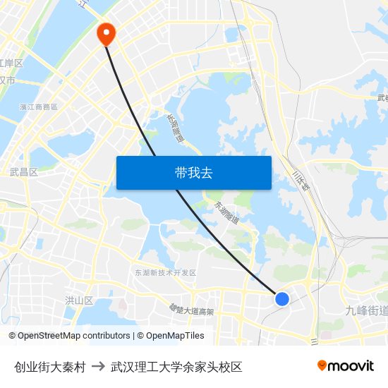 创业街大秦村 to 武汉理工大学余家头校区 map