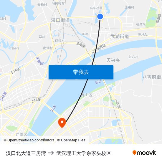 汉口北大道三房湾 to 武汉理工大学余家头校区 map