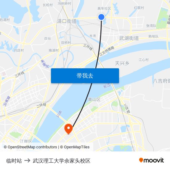 临时站 to 武汉理工大学余家头校区 map