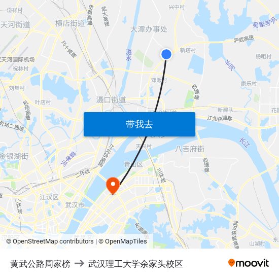 黄武公路周家榜 to 武汉理工大学余家头校区 map