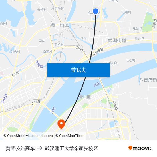 黄武公路高车 to 武汉理工大学余家头校区 map