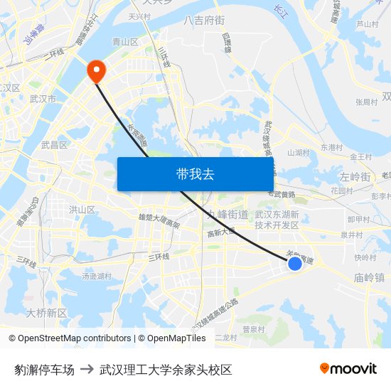 豹澥停车场 to 武汉理工大学余家头校区 map