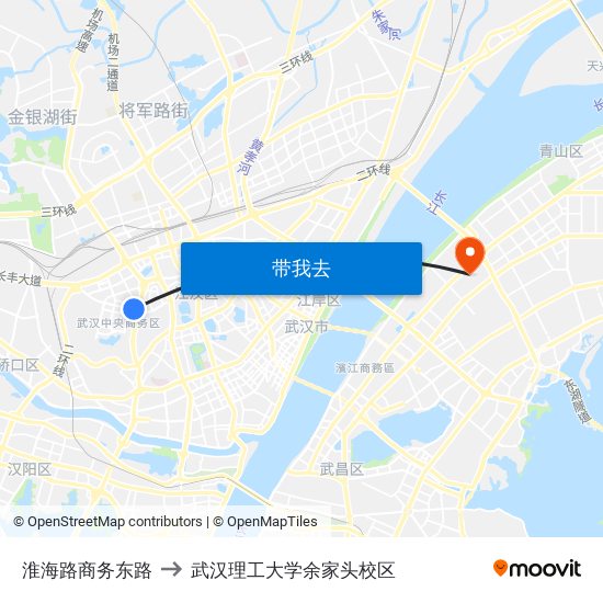 淮海路商务东路 to 武汉理工大学余家头校区 map