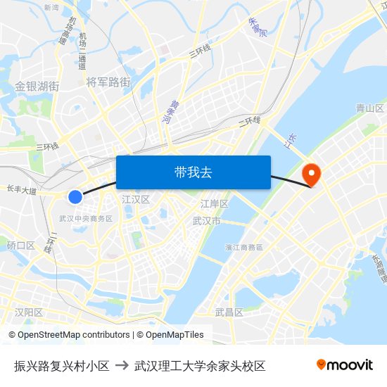 振兴路复兴村小区 to 武汉理工大学余家头校区 map