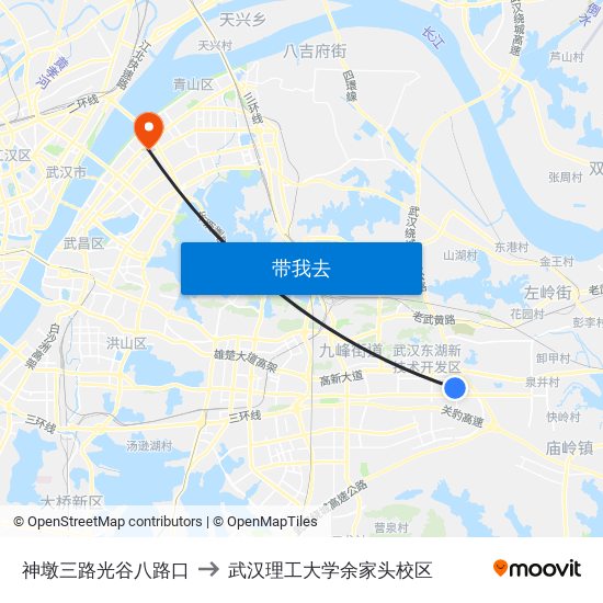 神墩三路光谷八路口 to 武汉理工大学余家头校区 map