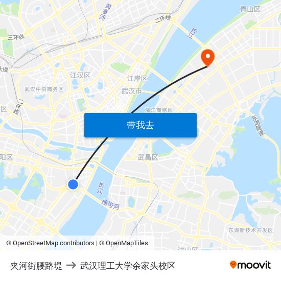 夹河街腰路堤 to 武汉理工大学余家头校区 map