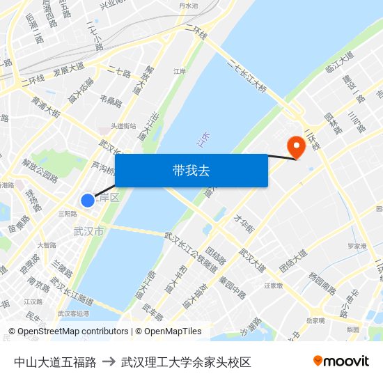 中山大道五福路 to 武汉理工大学余家头校区 map