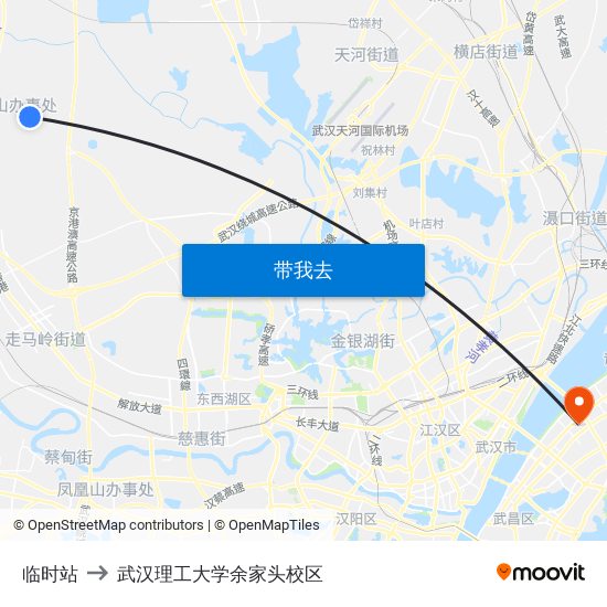 临时站 to 武汉理工大学余家头校区 map