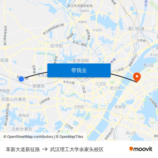 革新大道新征路 to 武汉理工大学余家头校区 map