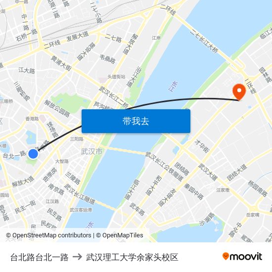 台北路台北一路 to 武汉理工大学余家头校区 map