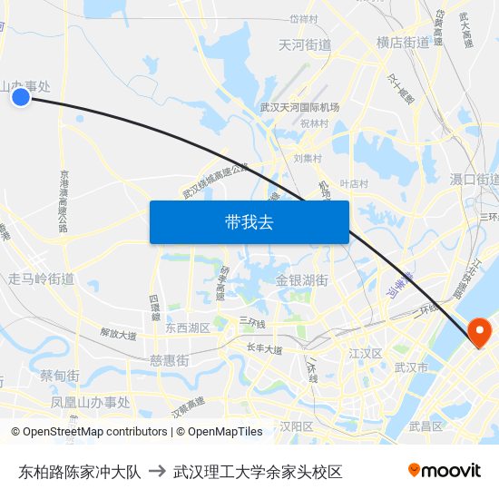 东柏路陈家冲大队 to 武汉理工大学余家头校区 map