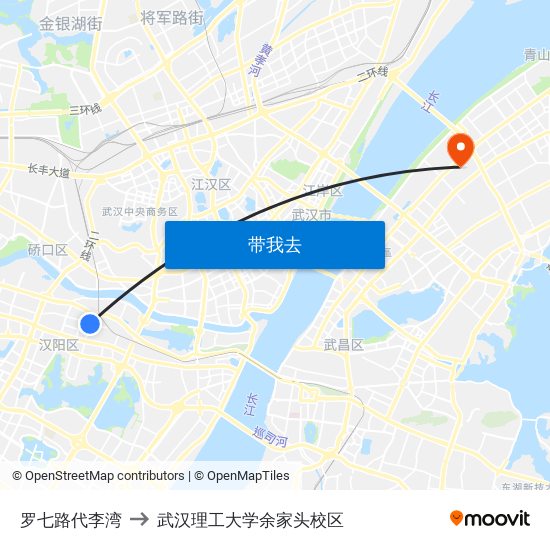 罗七路代李湾 to 武汉理工大学余家头校区 map
