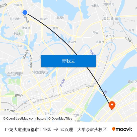 巨龙大道佳海都市工业园 to 武汉理工大学余家头校区 map