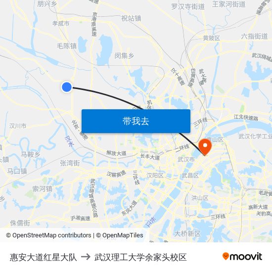 惠安大道红星大队 to 武汉理工大学余家头校区 map