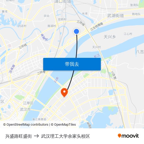 兴盛路旺盛街 to 武汉理工大学余家头校区 map