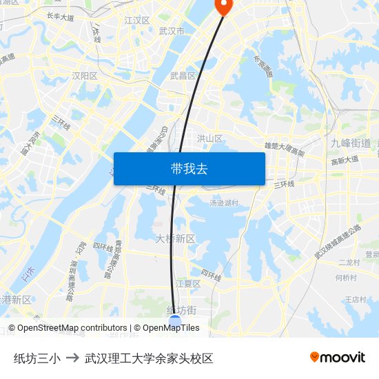 纸坊三小 to 武汉理工大学余家头校区 map