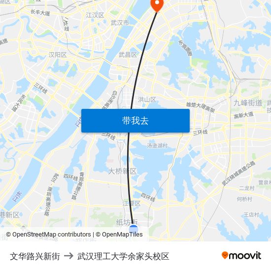 文华路兴新街 to 武汉理工大学余家头校区 map