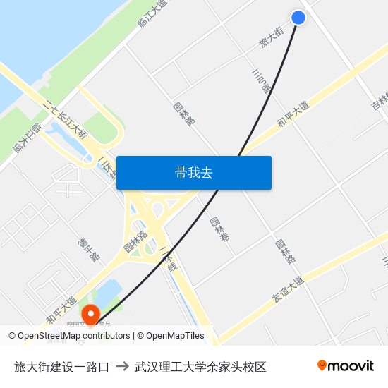 旅大街建设一路口 to 武汉理工大学余家头校区 map