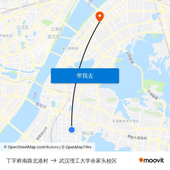 丁字桥南路北港村 to 武汉理工大学余家头校区 map