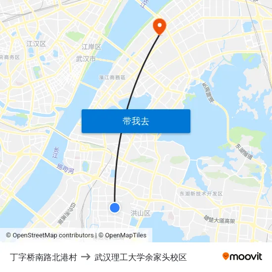 丁字桥南路北港村 to 武汉理工大学余家头校区 map