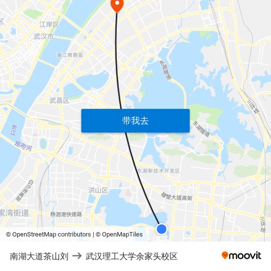 南湖大道茶山刘 to 武汉理工大学余家头校区 map