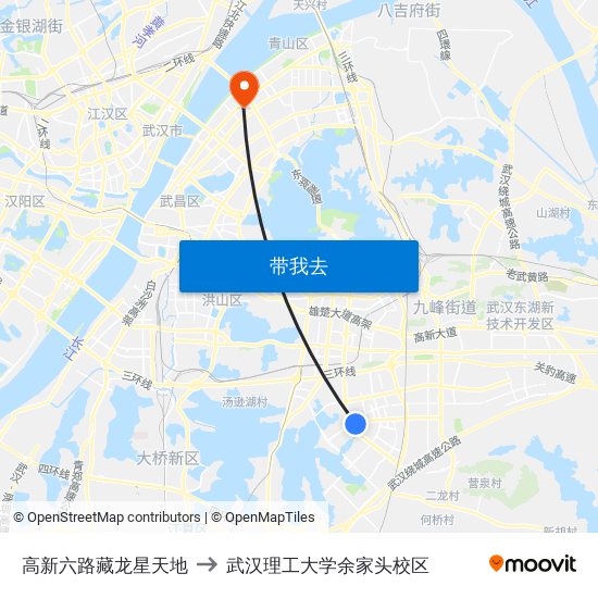 高新六路藏龙星天地 to 武汉理工大学余家头校区 map