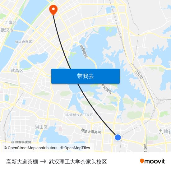 高新大道茶棚 to 武汉理工大学余家头校区 map