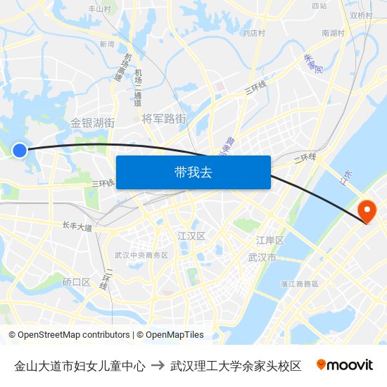 金山大道市妇女儿童中心 to 武汉理工大学余家头校区 map