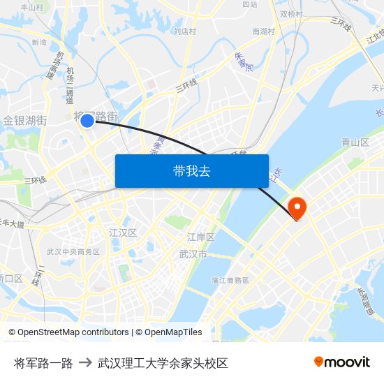 将军路一路 to 武汉理工大学余家头校区 map