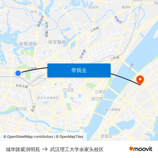 城华路紫润明苑 to 武汉理工大学余家头校区 map