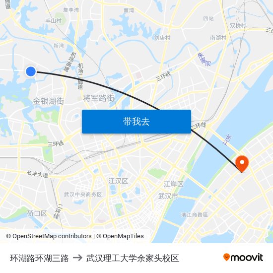 环湖路环湖三路 to 武汉理工大学余家头校区 map