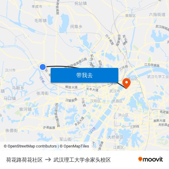 荷花路荷花社区 to 武汉理工大学余家头校区 map