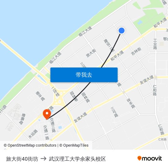 旅大街40街坊 to 武汉理工大学余家头校区 map