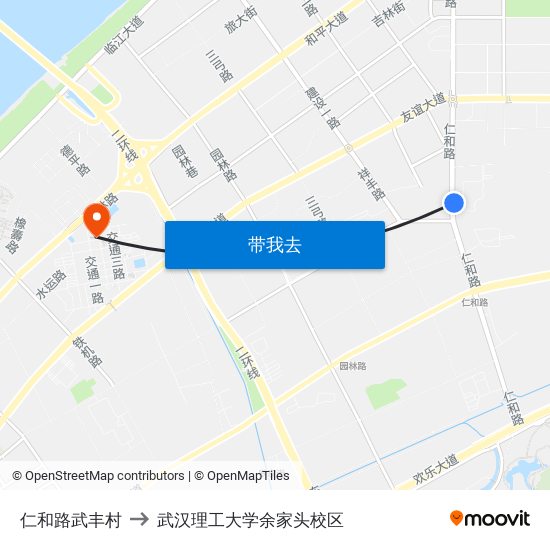 仁和路武丰村 to 武汉理工大学余家头校区 map