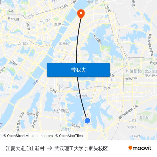 江夏大道庙山新村 to 武汉理工大学余家头校区 map