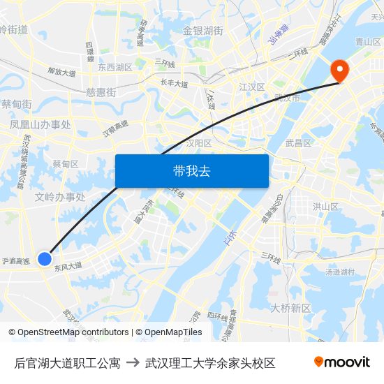 后官湖大道职工公寓 to 武汉理工大学余家头校区 map