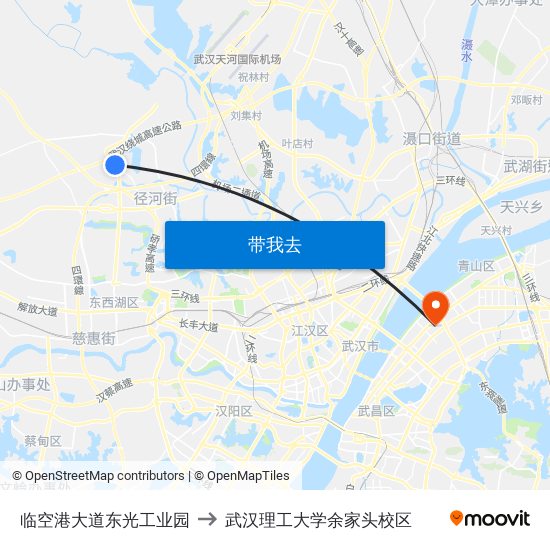 临空港大道东光工业园 to 武汉理工大学余家头校区 map