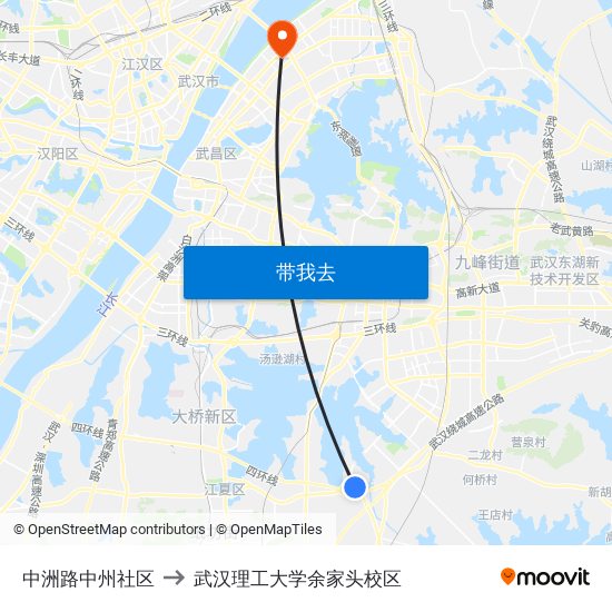 中洲路中州社区 to 武汉理工大学余家头校区 map