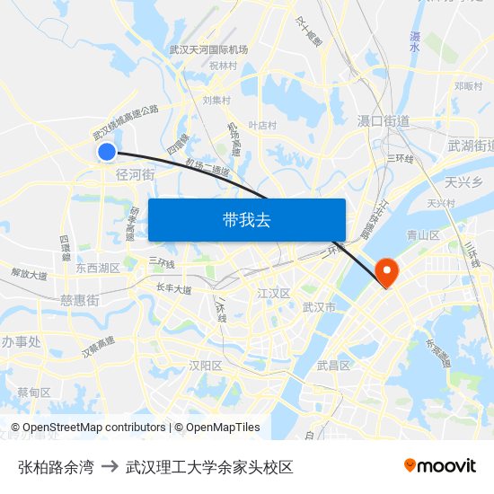 张柏路余湾 to 武汉理工大学余家头校区 map