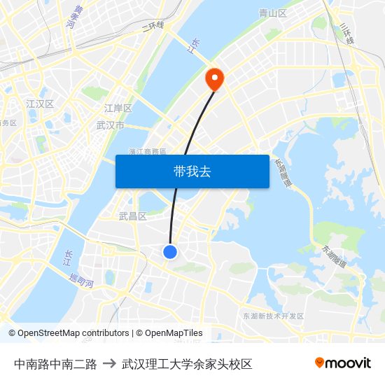 中南路中南二路 to 武汉理工大学余家头校区 map