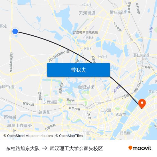 东柏路旭东大队 to 武汉理工大学余家头校区 map