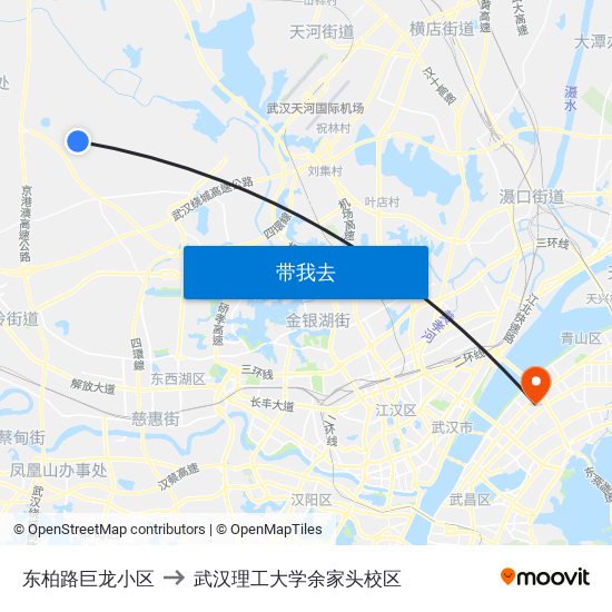 东柏路巨龙小区 to 武汉理工大学余家头校区 map