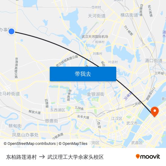 东柏路莲港村 to 武汉理工大学余家头校区 map