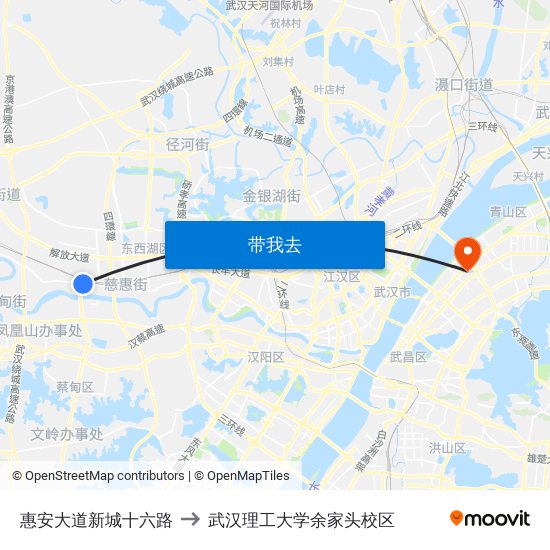 惠安大道新城十六路 to 武汉理工大学余家头校区 map