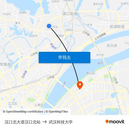 汉口北大道汉口北站 to 武汉科技大学 map