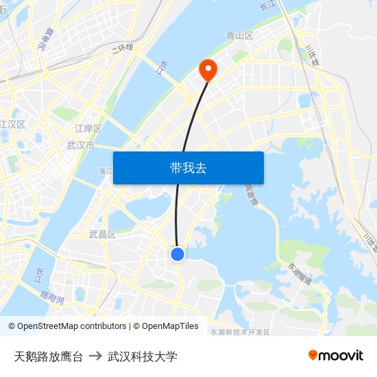 天鹅路放鹰台 to 武汉科技大学 map