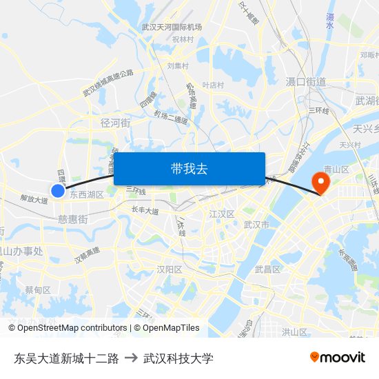 东吴大道新城十二路 to 武汉科技大学 map